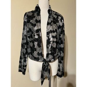 Chico’s Sequined Black & Silver Long Sleeve Shrug, Jacket Size 1